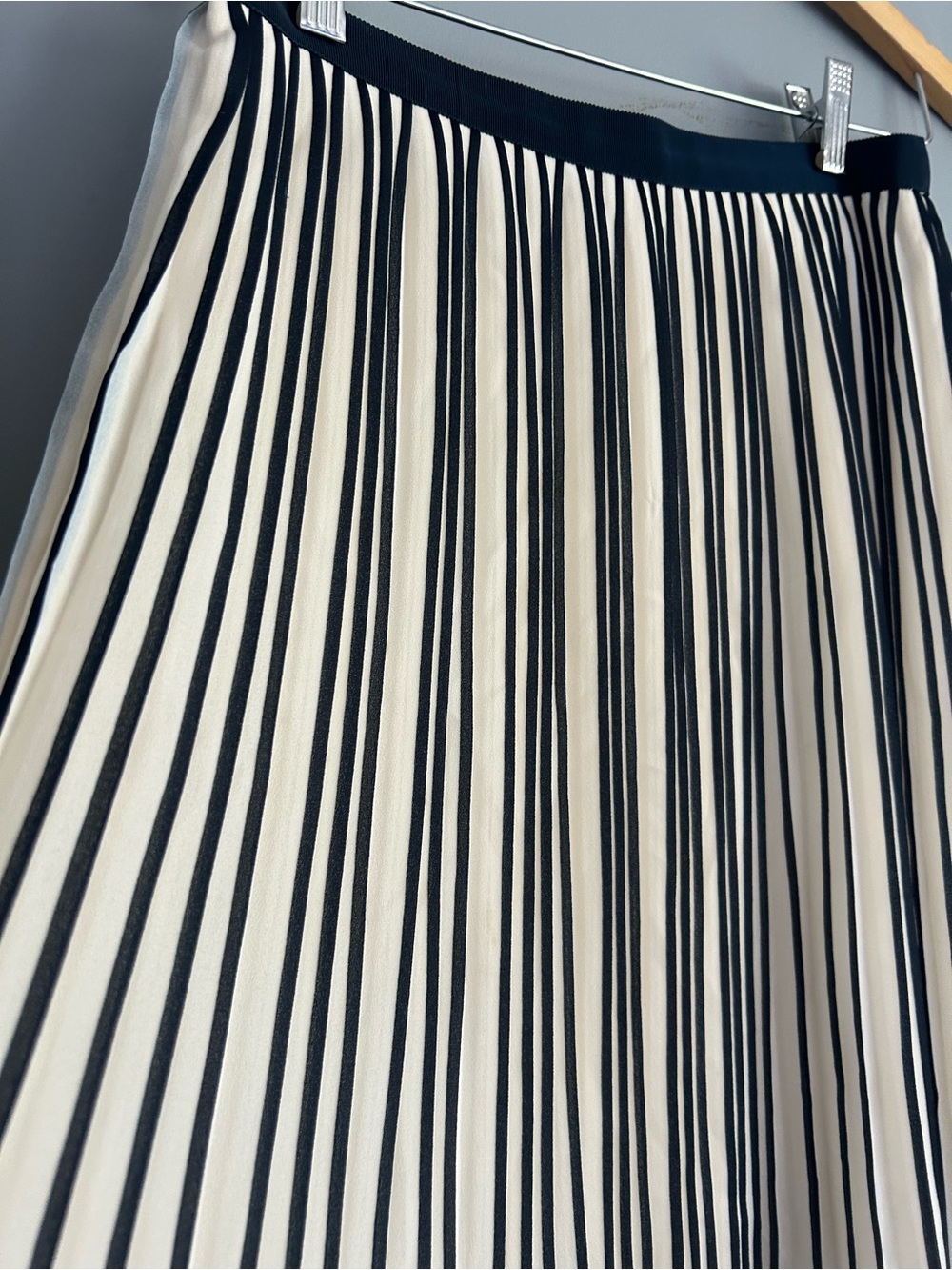 Pleated Navy and White Striped Mini Skirt